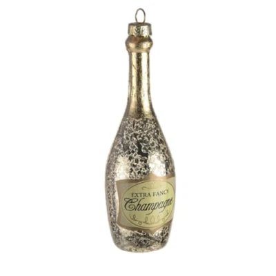Image of Champagne Bottle Shaped Mercury Glass Effect Christmas Tree Bauble/Decoration Fun Novelty Hanging Ornament GOLD 14 cm