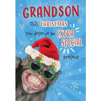 Image of Piccadilly Greetings Whimsical Christmas Card Grandson 9 x 6 inches
