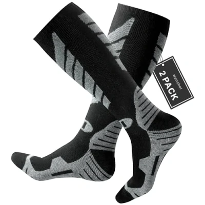 Image of wanchel Merino Wool Ski Socks 2 Pairs Knee High Skiing Socks, Winter Warm Snowboard Thermal