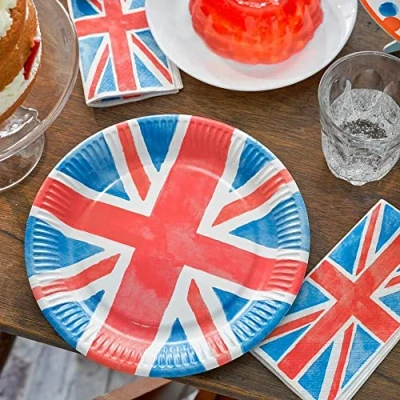 Image of Talking Tables Union Jack Plates Disposable British Royal Paper Serviettes King Charles Coronation Party Supplies Red White Blue Table Decorations, Great Britain GB, 24 Pack
