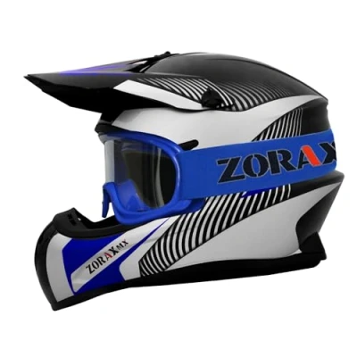 Image of Zorax Black/Silver/Blue XL (61cm) ZOR X305 Motocross Helmet &amp; Motorcycle Goggles MX Quad ATV Sports Enduro Crash Dirt Bike ECE 22.06 Certified