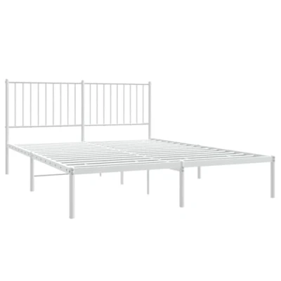 Image of vidaXL King Size White Metal Bed Frame with Headboard 150x200 cm Robust Steel Bedroom Furniture Under Storage