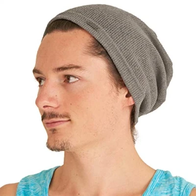 Image of CHARM Mens Light Weight Summer Beanie Womens Breathable Slouchy Knit Hat Baggy Slouch Cap Grey