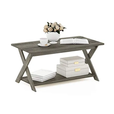 Image of Furinno Modern Simplistic Criss Crossed Coffee Table, French Oak