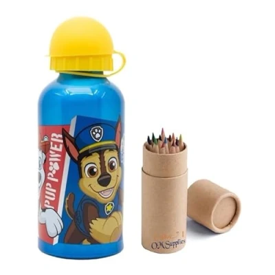 Image of OM SUPPLIES Paw Patrol Characters Aluminium Sports Bottle 400ml Holiday, Back to School Water Drinking Kids Lunch Children Includes Half Size 12pcs (Paw Patrol)