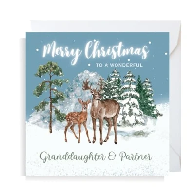 Image of Second Ave Granddaughter &amp; Partner Christmas Reindeer Square Xmas Holiday Festive Greetings Card