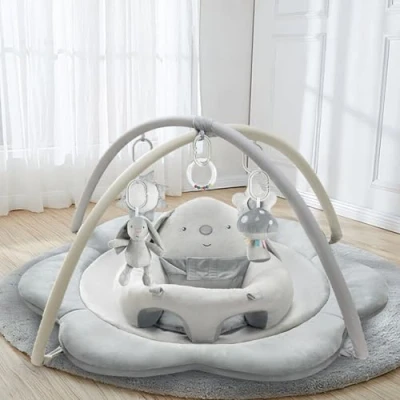 Image of Suihuooo 3 in 1 Baby Play Mat, Seats for Infants to Sitting Up, Mats Floor with 5 Detachable Toys, Gym Babies 0 6 12 Months(Grey)