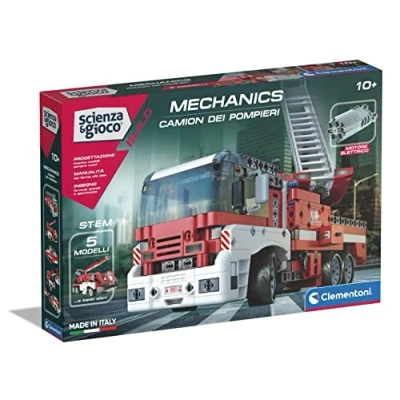 Image of Clementoni 19181 Science and Play Build, Fire Truck, Construction Set, Mechanical Laboratory, Children&#039;s Scientific Game, Manual in Italian, Multicoloured, 8 Years, 7 x 31 45.5 cm