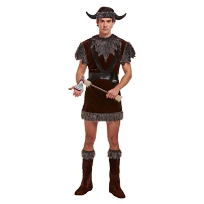 Image of HENBRANDT Adult Men’s Horned Viking Warrior Fancy Dress Costume Dragon Tamer with Faux Fur Up Outfit One Size Mens