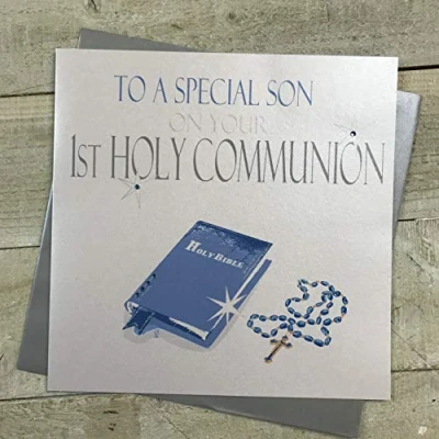 Image of WHITE COTTON CARDS Large Handmade to A Special Son On Your 1st Holy Communion Blue Bible Card, White, XN89S
