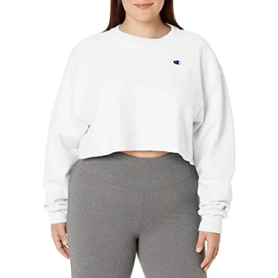 Image of Champion Women&#039;s Reverse Weave Cropped Cut Off Crew Sweatshirt, White 549302, Medium