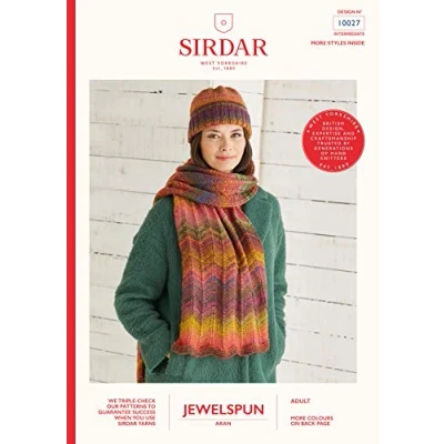 Image of Sirdar Jewelspun Aran Knitting Pattern 10027 Hat &amp; Scarf