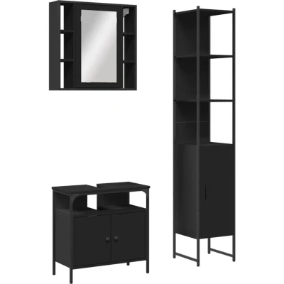 Image of 3 Piece Bathroom Cabinet Set Black Engineered Wood Vidaxl