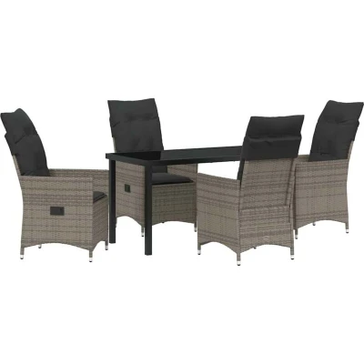 Image of vidaXL 5 Piece Garden Dining Set with Cushions Grey Poly Rattan