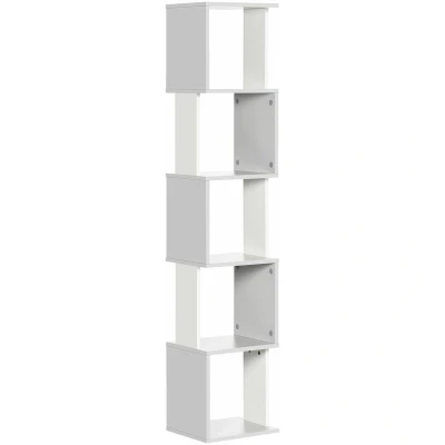 Image of HOMCOM Modern 5 Tier Bookshelf, Freestanding Bookcase Storage Shelving for Living Room Home Office Study, White and Light Grey