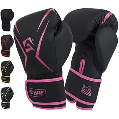 Image of AQF Boxing Gloves Kids Adults Training Muay Thai 6oz to 16oz for Punch Bag MMA Sparring Fighting &amp; Kickboxing with Extra Layers of Padding (Pink, 6oz)