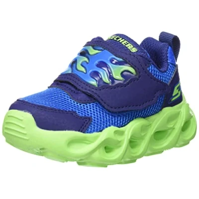 Image of Skechers 400104N NVLM Sneaker, Navy Synthetic/Mesh/Lime &amp; Blue Trim, 4 UK