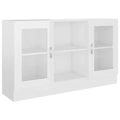 Image of vidaXL Engineered Wood Vitrine Cabinet in High Gloss White Modern Scandinavian Design Large 2 Door Storage for Living Room, Bedroom, or Office 120x30.5x70 cm