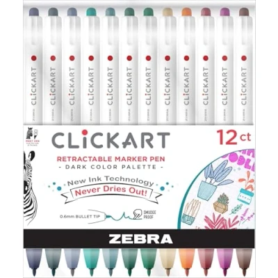 Image of Zebra Clickart Retractable Marker 0.6mm Dark 12pk (69812)