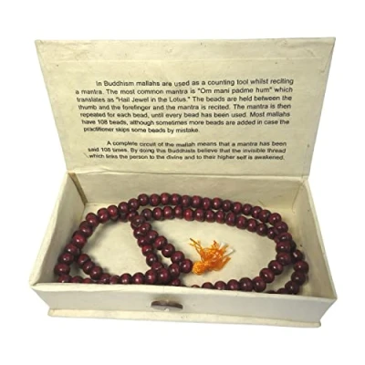 Image of Malla/Mallah Prayer Beads Buddhist Rosary Wood in Box Meditation Mala Bead
