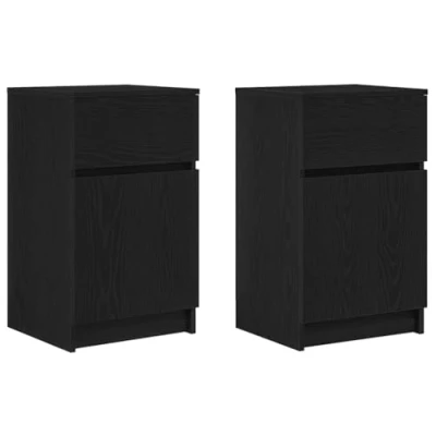 Image of vidaXL 2pcs Modern Black Bedside Tables/Nightstands Engineered Wood, Ample Storage, Easy Clean 39x35x65 cm