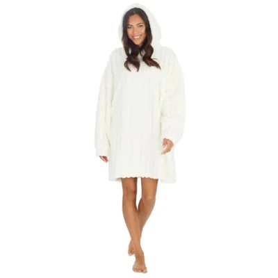 Image of JJLC Ladies Personalised Oversized Hoodie Cable Fleece Hoody Sweatshirt Cosy Supersoft (Cream, One Size)