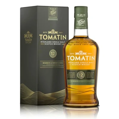Image of Tomatin 12 Year Old Highland Single Malt Scotch Whisky 43% alcohol/vol 70cl Glass Bottle in Gift Box
