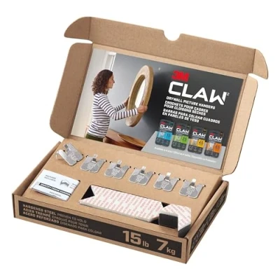 Image of 3M Claw Drywall Picture Hanger with Temporary Spot Marker, Holds 15 lbs, 6 Hangers, Markers/Pack