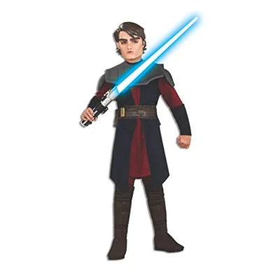 Image of Rubies 883195_M Star Clone Wars Child&#039;s Deluxe Anakin Skywalker Costume and Mask, Brown, Medium