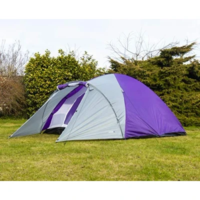 Image of Adtrek Double Skin Dome 4 Man Berth Camping Festival Family Tent (Purple/Grey)