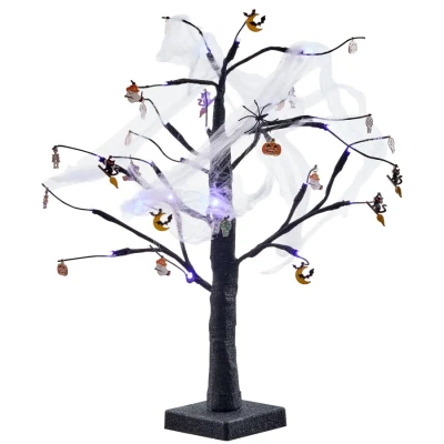 Image of THE TWIDDLERS 2FT Black Halloween Tree with USB/Battery Powered LED Lights, Spooky Spider Web Design &amp; Hanging Twig Ornaments Perfect for Party Decorations