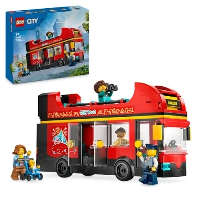 Image of LEGO City Red Double Decker Sightseeing Bus Toy, Vehicle for 7 Plus Year Old Boys &amp; Girls, Creative Set with 5 Minifigures Including a Baby and Buggy, Birthday Gift Idea 60407