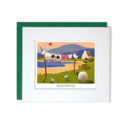 Image of &quot;Hand Wash Only&quot; Mounted Greeting Card by Thomas Joseph Whimsical Sheep Range