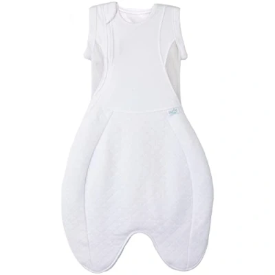 Image of PurFlo Swaddle to Sleep Bag All Season 2.5 tog Sleeping 0 4 Months Breathable Newborn Baby That Grows With Your Arms In or Out Hip Healthy Soft White