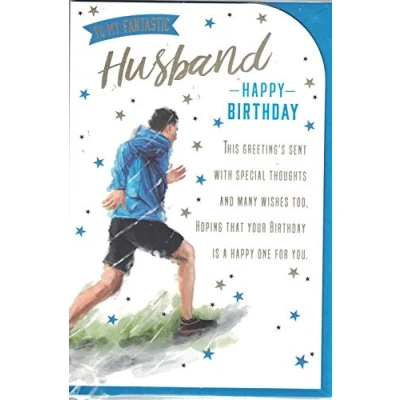 Image of prelude Husband Birthday Card To My Fantastic Happy Sports Themed Running Medium Size 23cm x 16cm