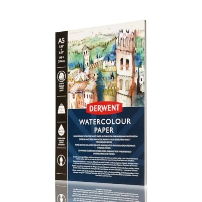Image of Derwent A5 Watercolour Paper Pad,white, 12 Sheets