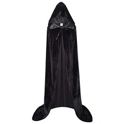 Image of Makroyl Unisex Hooded Cloak Long Velvet Cape for Halloween Christmas Cosplay Costume, Black, L