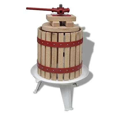 Image of &#039;vidaXL Fruit and Wine Press 12L, Solid Oak Wood, Cast Iron &amp; Steel Construction for Home Cider Making