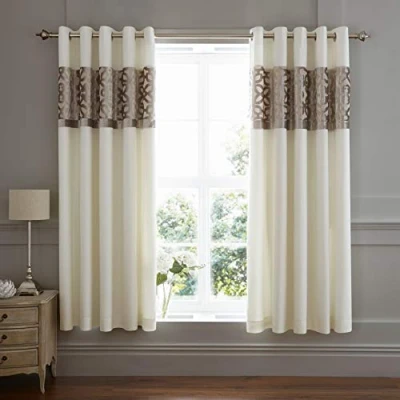 Image of Catherine Lansfield Lattice Cut Velvet 66 x 72 Inch Eyelet Curtains Natural