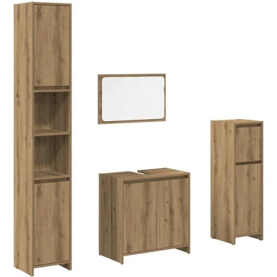 Image of vidaXL 4 Piece Bathroom Furniture Set Artisan Oak Engineered Wood Modern Cabinet &amp; Mirror Storage Solution