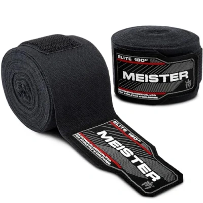 Image of Meister ELITE 180&quot; Adult Hand Wraps for MMA &amp; Boxing (Pair) Black
