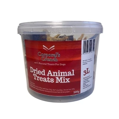 Image of Corprals Crunch Dried Dog Treats Mixed Variety Pack 500g 3lts with Chicken Feet, Beef Tripe and Lung