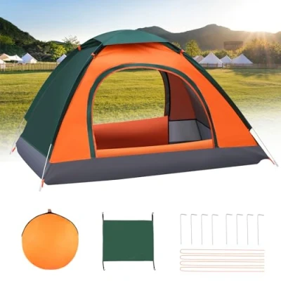 Image of Lishetimig Camping Tent,Automatic 2 3 Man Person Instant Tent,Pop Up Tent, Lightweight, Waterproof, Easy Set for Outdoor Camping, Hiking, Mountaineering, Beach, Include Carry Bag (Orange&amp;Green)