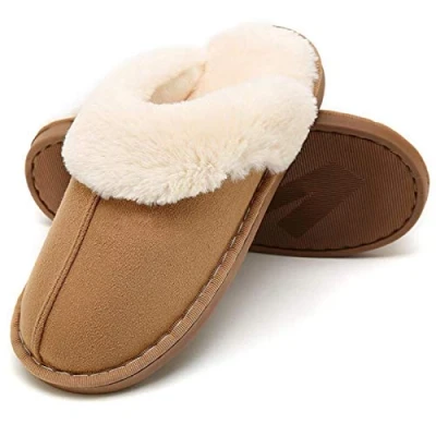Image of Slippers Women ，slippers Men Fur Memory Foam Fluffy Slip on House Suede Lined/anti skid Sole, Indoor &amp; Outdoor…