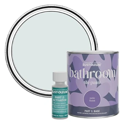 Image of Rust Oleum Blue Water Resistant Bathroom Tile Paint in Satin Finish Marcella 750ml