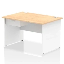 Image of Impulse 1200x800 Desk Maple/White Panel End 1x1 Drawer Fixed Ped