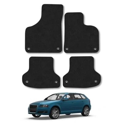Image of Car Mats Compatible with Audi A3 (2003 2012) Tailored Fit Black Carpet Floor Set Accessory Custom 4 Pieces Anti Slip Backing &amp; Binding Trim Edge