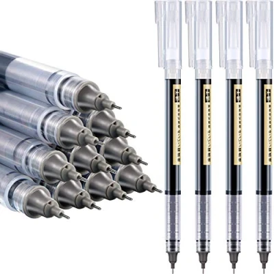 Image of 12 Pieces Rolling Ball Pens, Quick Drying Ink 0.5 mm Extra Fine Point Pens Liquid Pen Rollerball (Black Ink)