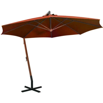 Image of vidaXL Hanging Garden Parasol with Pole Terracotta 3.5x2.9 m Solid Fir Wood