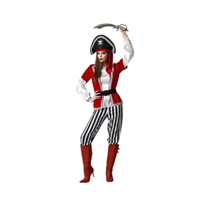 Image of Atosa 71910 Costume Captain Pirate Corsair of The Seas Men Women Unisex White Red for Carnival Halloween Party XL Adult